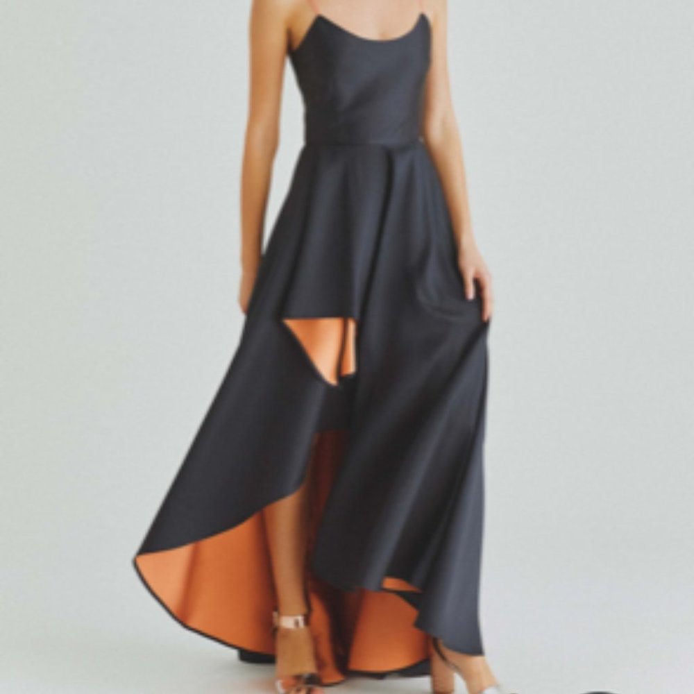 ROMAN Cobalt-Peach Hi-Low Gown